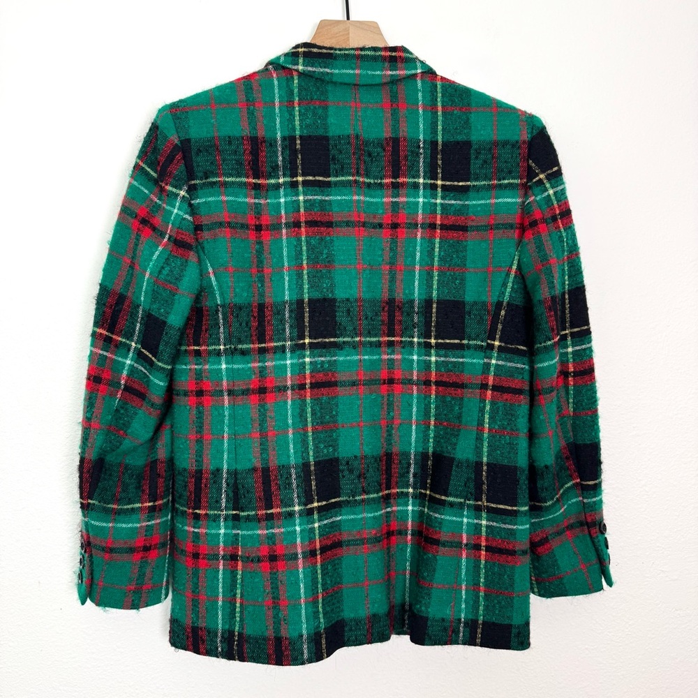 VTG Pendleton Wool Tartan Plaid Blazer Green Red Size 4 Petite - Picture 6 of 8
